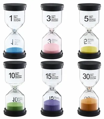 Produktbild von Set mit 6 bunten Sanduhren für Kinder – 1/3/5/10/15/30 Minuten