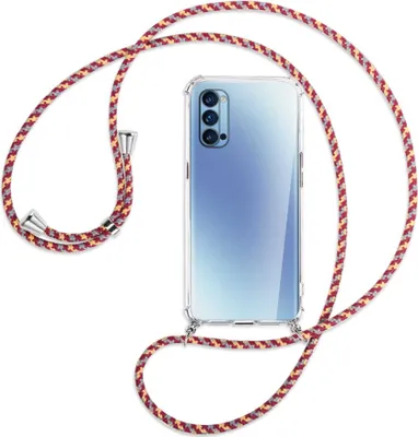 Produktbild von Handykette Backcover-Schutzhülle mit Band (Metall silberfarben) für Oppo Reno4 Pro 5G - weinrot/gelb/grau