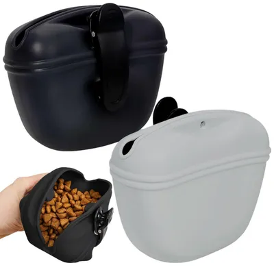 Image de 2 sacs de friandises pour chien, en silicone, noir et gris, pour l'entraînement