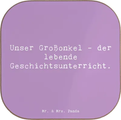 Produktbild von Mr. & Mrs. Panda Tischuntersetzer Spruch Großonkel Geschichtsunterricht - Lavendeltraum - Geschenk, Tassen Untersetzer, Familientradition, Familienfeste, Familie, Coaster
