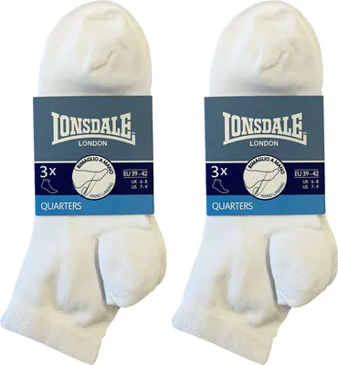 Produktbild von Lonsdale 6 Paar Quarter Socken Leichter Stoff Gekämmte Baumwolle (Weiß, 43-46)