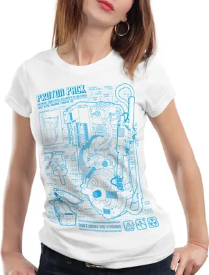 Produktbild von style3 Geisterjäger Protonenstrahler Blaupause Damen T-Shirt proton pack, Farbe:Weiß, Größe:L