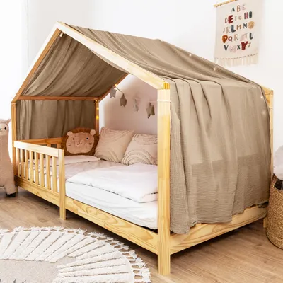 Productafbeelding van Huisjesbed hemel 135x360 cm donkerbeige zonder goudapplicatie - 1 stofbaan
