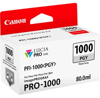 Produktbild von Canon PFI-1000PGY Tinte Fotograu, Foto grau, Tinte auf Farbstoffbasis, 80 ml, 3165 Seiten