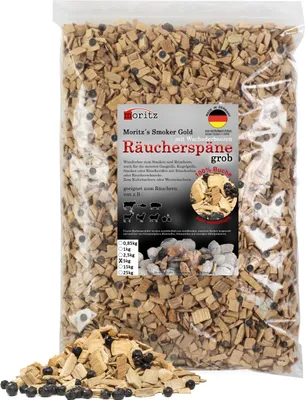 Immagine prodotto di Moritz 5kg trucioli per affumicatura faggio con ginepro grossolano 6 -12 mm affumicatura I affumicatura a freddo di pesce carne salsiccia formaggio verdure anche per BBQ I grill - farina per affumicatura
