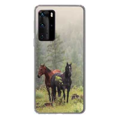 Produktbild von MuchoWow® Handyhülle Schutzhülle Hülle für Huawei P40 Pro Pferde - Wald - Nebel Silikon Softcase Handy Hülle - Schutz