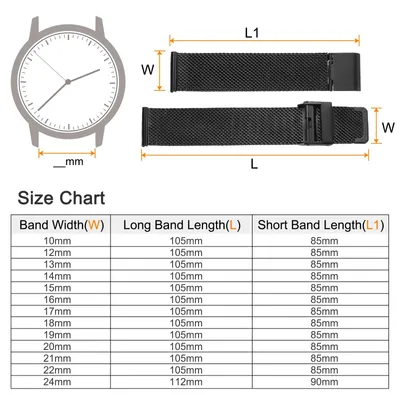 Produktbild von Uhrenarmband Mesh Edelstahl 19 mm Ersatz Metall Armband Edelstahlarmband mit Schnellverschluss Uhrenarmb?nder Ersatzband Verstellbarer Gš¹telschnalle fš¹r Damen Herren, Schwarz
