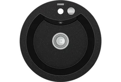 Zdjęcie produktu dla Mexen Diego zlewozmywak granitowy 1-komorowy 488 x 480 mm, czarny/srebrny metalik, syfon chrom - 6512481000-73