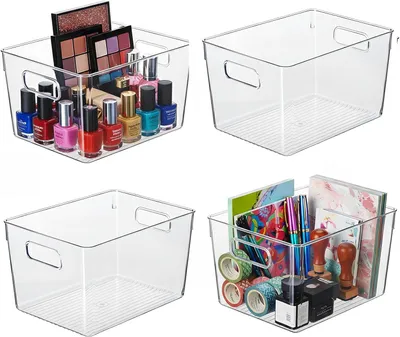 Produktbild von Kühlschrank Organizer 4 Stück 29x19x15 cm, transparent, für Kühlschrank, Kunststoff, stapelbar, mit Griffen