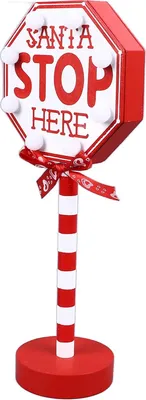 Zdjęcie produktu dla Dekoracja świąteczna Stop Here Metal Solid Wood LED Delicate Santa Stop Here Topper na choinkę na Boże Narodzenie Octagon 12x8x30.5cm