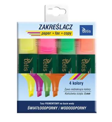 Immagine prodotto di Komplet zakreślaczy płaskich 5 mm 4 kolory