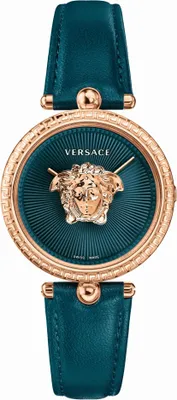 Zdjęcie produktu dla Versace VECQ00318 Palazzo Empire różowe złoto niebieski zielony skórzany pasek zegarek damski NOWOŚĆ