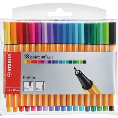 Immagine prodotto di STABILO Fineliner punta 88 Mini, confezione da 18 pezzi in plastica
