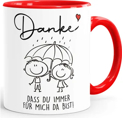 Produktbild von Tasse Geschenk Liebe Spruch Danke dass du immer für mich da bist Strichmännchen Illustration Keramikbecher Moonworks®