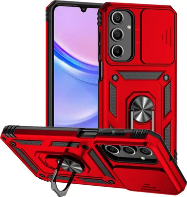 Obrázek produktu pro Pouzdro pro Samsung Galaxy A16 dvouvrstvé pouzdro s posuvným krytem kamery a prstencovým stojánkem Červený