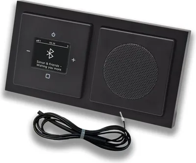 Produktbild von Busch Jäger DAB+ Unterputz Bluetooth (in and out) Radio 8217U-101 Future SCHWARZ MATT, Set mit Lautsprecher, Abdeckungen, Rahmen + 0,9 m EBROM Wurfantenne zur Empfangsoptimierung - 8217 U – 101