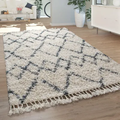 Produktbild von Paco Home Shaggy Teppich Wohnzimmer Hochflor Modern Karomuster Rauten 120x170 cm