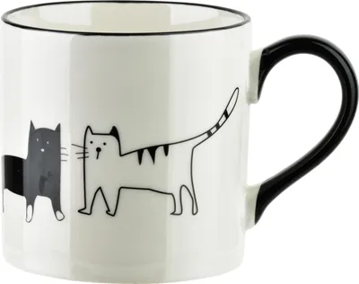Image de Tasse en porcelaine Cottello, motif chat, 9 x 13 x 9 cm, blanc/multicolore, 1 pièce