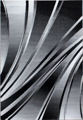 Image de Tapis de couloir pour salon, noir, 80x150 cm, motif abstrait en vagues