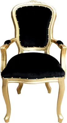 Produktbild von Casa Padrino Barock Luxus Esszimmer Stuhl mit Armlehnen Schwarz / Gold - Möbel