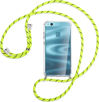 Produktbild von Handykette Backcover-Schutzhülle mit Band (Metall silberfarben) für Huawei P10 Lite - neongelb