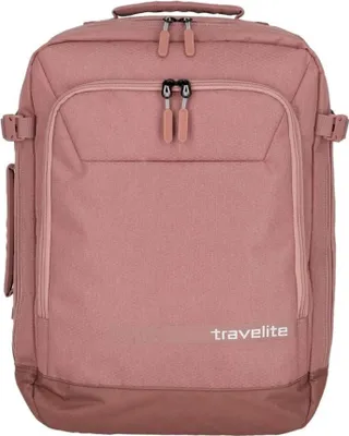 A product shot of a rose-colored backpack.