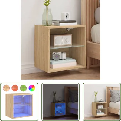 Immagine prodotto di The Living Store Comodino a parete con luci LED Rovere Sonoma