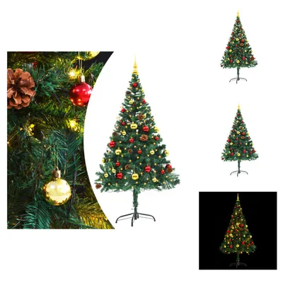 Image de vidaXL Sapin de Noël artificiel avec éclairage & boules Vert 150 cm - Sapins de Noël