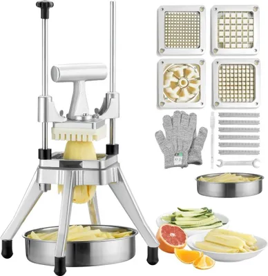 Immagine prodotto di Set deluxe di tagliafrittelle: set di tagliaverdure 6 in 1 in acciaio inox - 1/2"+3/8"+1/4" di pollice, 6 cunei, tritatutto per frutta e verdura con 6 lame di ricambio