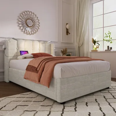 Produktbild von Polsterbett Einzelbett Leselicht mit Ladefunktion Kopfteil Stauraum Bettgestell Jugendbett 90x200 mit lattenrost(Ohne Matratze)