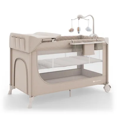 Immagine prodotto di Kinderkraft LEODY UP Lettino da viaggio e box pieghevole 2 in 1 con fasciatoio, organizer e giostrina, regolabile in altezza fino a 36 mesi, beige