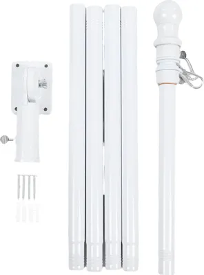 Produktbild von 6FT Fahnenmast-Set, Edelstahl, wetterfest, verhedderungssicher, verstellbar, Wandmontage, drehbar, für den Außenbereich, Weiß