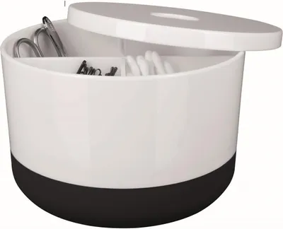 Produktbild von Spirella Kosmetikorganizer "Moji" mit individuell verstellbaren Fächern Aufbewahrungsbox für Make Up und Schmuck 15x9cm mit Deckel Weiß/Schwarz