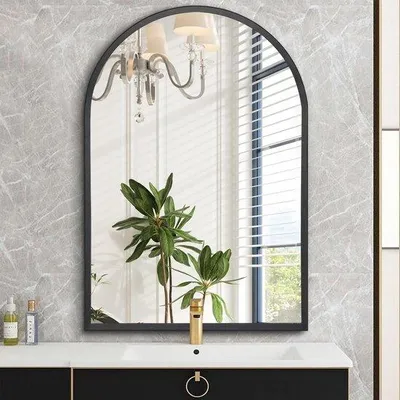 Image de Miroir mural en métal incurvé noir, 50 x 70 cm