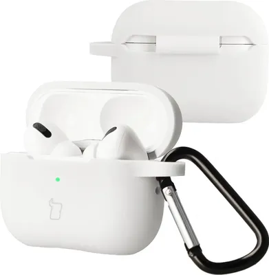 Produktbild von Silikonhülle mit Karabiner für AirPods Pro 2, Bizon Case Headphone Silicone, Weiß