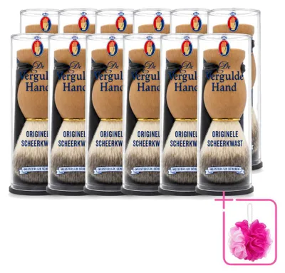Productafbeelding van 12 x Goudkleurige scheerkwast met houder - Voordeelverpakking - 12 stuks