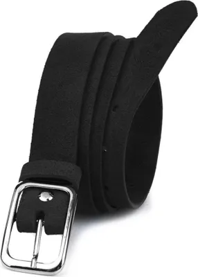 Produktbild von Gürtel aus echtem Leder, Schwarz, mit silberner Schnalle, Größe 100-115 cm