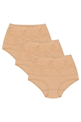 Produktbild von Wolbar damen y shapewear-slips 3-er pack spitze miederslip hohe taille figurformende wb207, beige, m