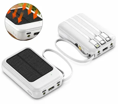 Produktbild von Outdoor Solar Powerbank 10000mAh, mit Taschenlampe, IP65, mehrere Anschlüsse, für Camping, Wandern & Notfall