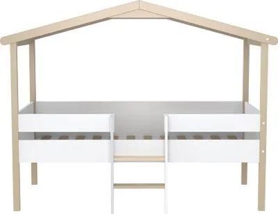 Produktbild von HAUSBETT PILOTI MIT LATTENROST / Kinderbett 90x190 - Weiß und Naturholz
