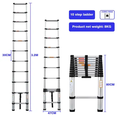 Productafbeelding van Telescopische ladder 3,2 meter van aluminium - Lichtgewicht en veilig