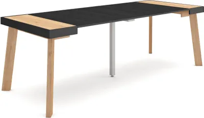 Produktbild von Ausziehbarertisch, 222x90x73cm, Für 10 Gäste, Hölzerne Beine, Eiche Schwarz