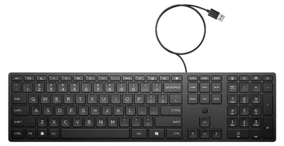 Produktbild von HP 320K-Tastatur für Desktop-PC, kabelgebunden, Volle Größe (100%), Kabelgebunden, USB, Membran Key Switch, Schwarz