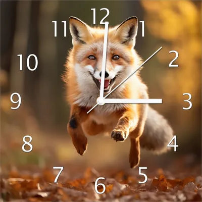 Produktbild von Wallario Design Wanduhr Rennender Fuchs aus Echtglas, Größe 30 x 30 cm