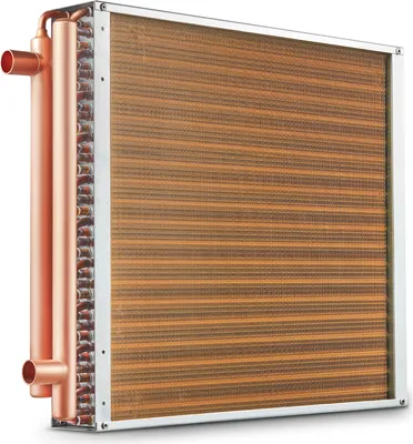 Produktbild von Wymiennik ciepła woda-powietrze VEVOR, 50,8 x 50,8 cm z 3-rzędowymi miedzianymi przyłączami 9,53 mm, 242 aluminiowe lamele Wymiennik ciepła do pieców opalanych drewnem, ogrzewania i chłodzenia pomieszczeń mieszkalnych oraz ogrzewania gorącym powietrzem