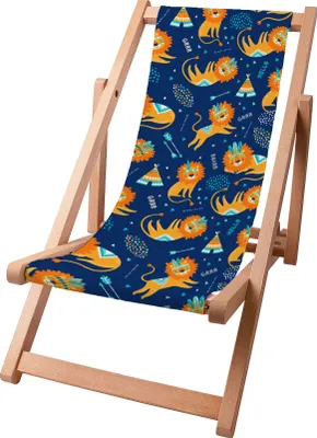 Produktbild von Dreamroots Kinder Liegestuhl klappbar Holz bis zu 130 kg, Sonnenliege klappbar mit 3-stufiger Neigungsregulierung der Rückenlehne, Lions Roar