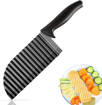 Produktbild von Crinkle-Messer für Gemüsekartoffeln, Crinkle-Messer zum Salatschneiden von Gurken, Karotten und Früchten, Wellenmesser aus Edelstahl, Pommes-Frites-Schneider