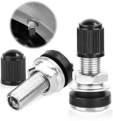 Obrázek produktu pro Auto ventil, pneumatikový ventil, ráfkový ventil s kryty prachu, kov, beztrubkový ventil, univerzální ventily pro automobily, pneumatiky, černá (2)