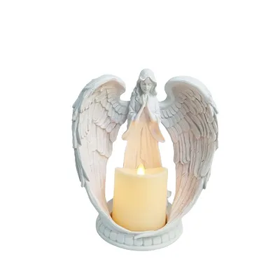 Produktbild von Kerzenhalter Engelsfigur mit Kerze, Deko, Grabengel 21 cm Höhe x 21 cm Breite