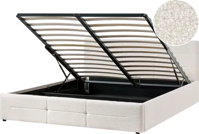 Obrázek produktu pro BELIANI Postel s úložným prostorem krémově bílá buklé čalounění 180 x 200 cm s čelem a roštem moderní styl ložnice
